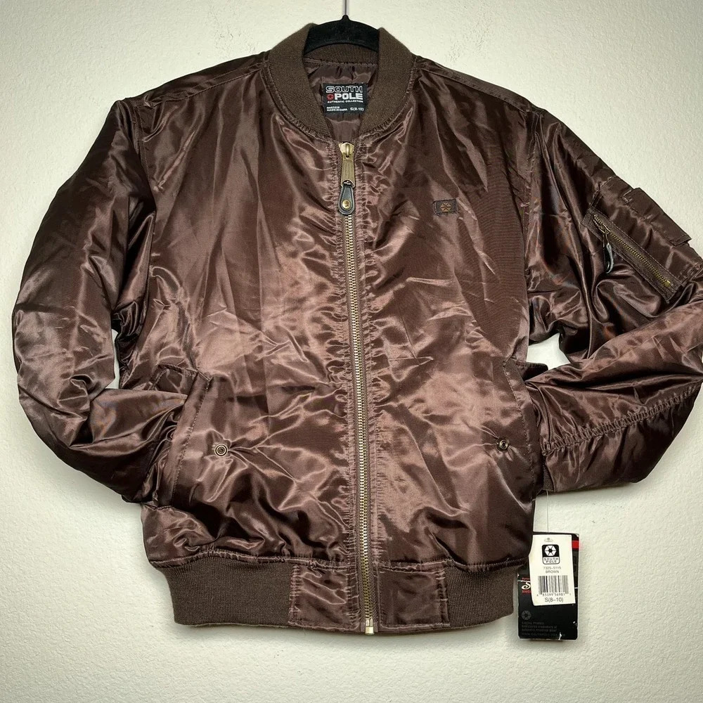 New Southpole Boys Brown Bomber Jacket Lined size S 8-10